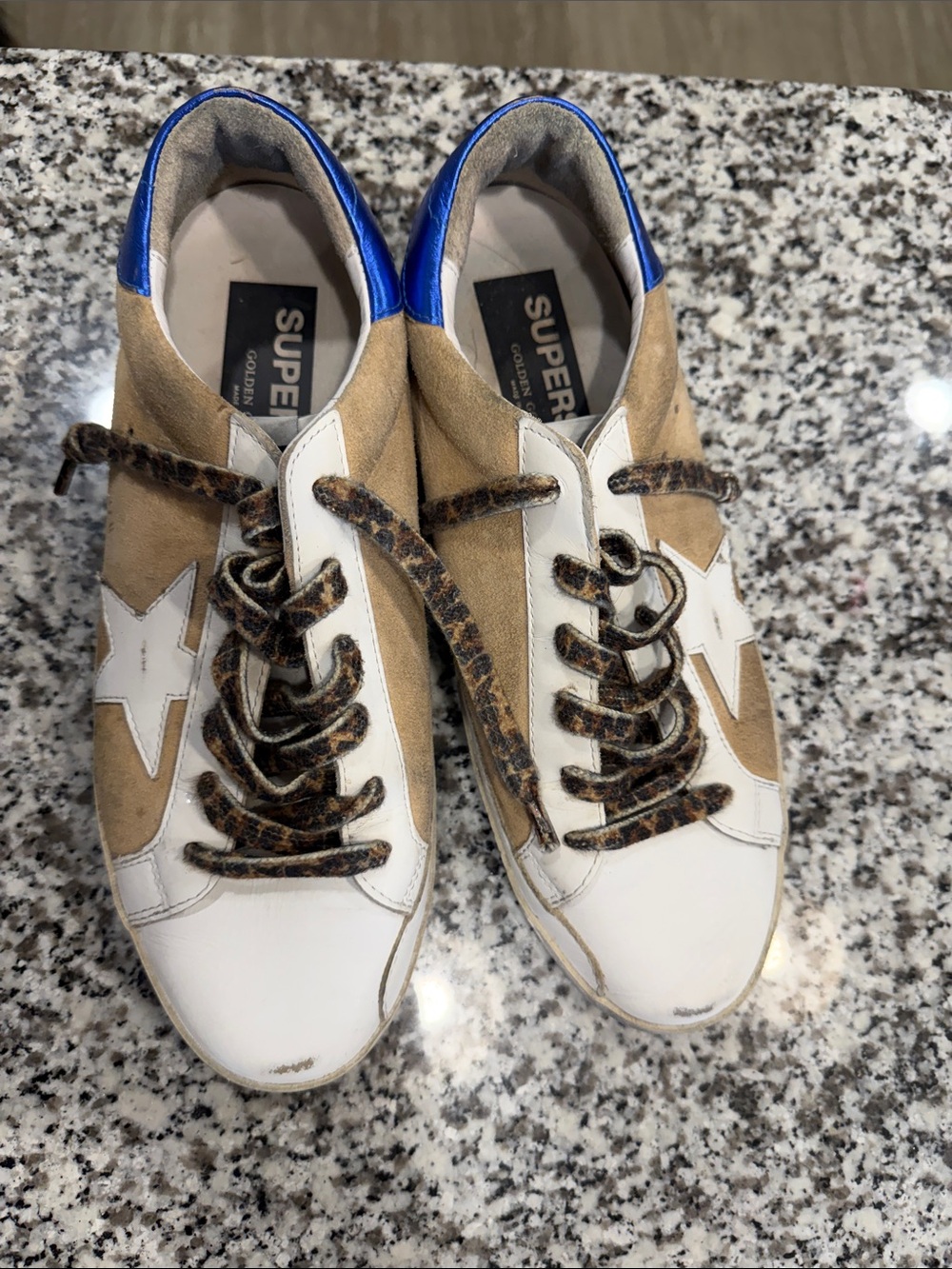 Golden Goose Men's White, Tan & Blue Star Lace-Up Sneakers